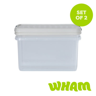 Wham Clip 2X 14L Rectangular Plastic Storage Boxes With Clip Lock Lids. Ideal For HomeOfficeToys & MoreClear/stone from B&Q