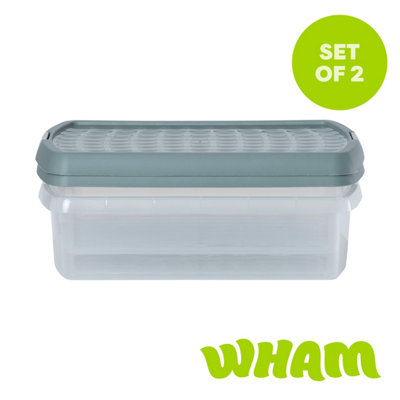 Wham Clip 2X 8.5L Rectangular Plastic Storage Boxes With Clip Lock Lids. Ideal For HomeOfficeToys & MoreClear/green Milieu from B&Q