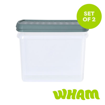 Wham Clip 2X 21.5L Rectangular Plastic Storage Boxes With Clip Lock Lids. Ideal For HomeOfficeToys & MoreClear/green Milieu from B&Q