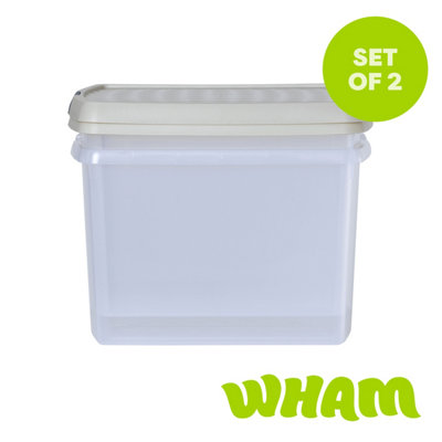 Wham Clip 2X 21.5L Rectangular Plastic Storage Boxes With Clip Lock Lids. Ideal For HomeOfficeToys & MoreClear/stone from B&Q