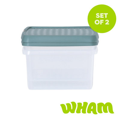 Wham Clip 2X 9L Square Plastic Storage Boxes With Clip Lock Lids. Ideal For HomeOfficeToys & MoreClear/green Milieu from B&Q