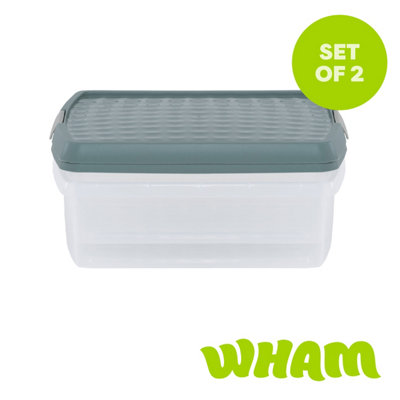 Wham Clip 2X 13.2L Square Plastic Storage Boxes With Clip Lock Lids. Ideal For HomeOfficeToys & MoreClear/green Milieu from B&Q