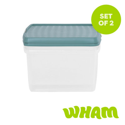 Wham Clip 2X 25.5L Square Plastic Storage Boxes With Clip Lock Lids. Ideal For HomeOfficeToys & MoreClear/green Milieu from B&Q