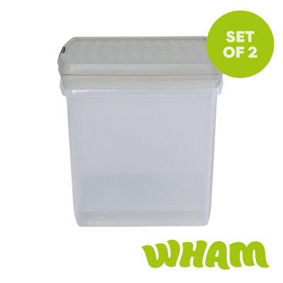 Wham Clip 2X 37L Square Plastic Storage Boxes With Clip Lock Lids. Ideal For HomeOfficeToys & MoreClear/stone from B&Q