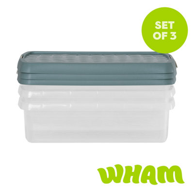Wham Clip 3x 7L Rectangular Plastic Storage Boxes with Secure Clip Lock Lids. L:39 x W:24 x H:10.5cm Clear/Green Milieu/Stone - Image 6