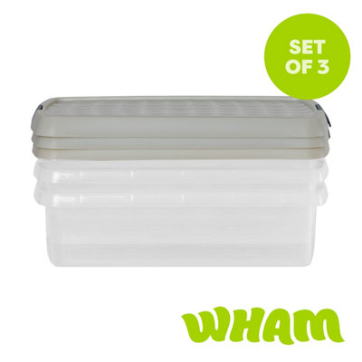 Wham Clip 3 X 7L Rectangular Plastic Storage Boxes With Clip Lock Lids. Ideal For HomeOfficeToys & MoreClear/stone from B&Q