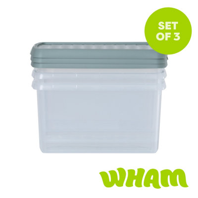 Wham Clip 3X 14L Rectangular Plastic Storage Boxes With Clip Lock Lids. Ideal For HomeOfficeToys & MoreClear/green Milieu from B&Q