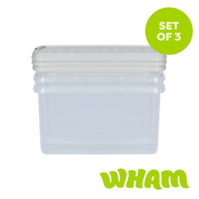 Wham Clip 3X 14L Rectangular Plastic Storage Boxes With Clip Lock Lids. Ideal For HomeOfficeToys & MoreClear/stone from B&Q