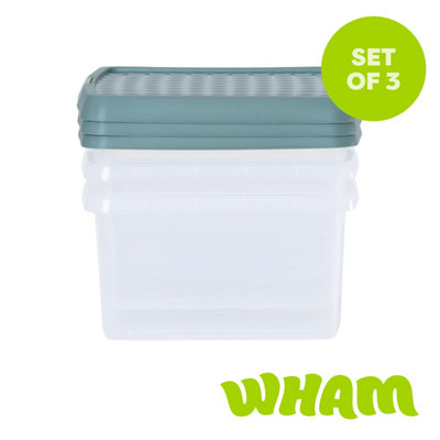 Wham Clip 3X 9L Square Plastic Storage Boxes With Clip Lock Lids. Ideal For HomeOfficeToys & MoreClear/green Milieu from B&Q