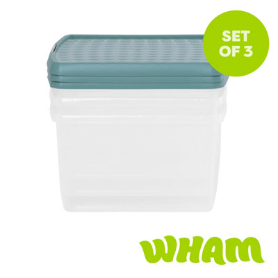 Wham Clip 3X 25.5L Square Plastic Storage Boxes With Clip Lock Lids. Ideal For HomeOfficeToys & MoreClear/green Milieu from B&Q