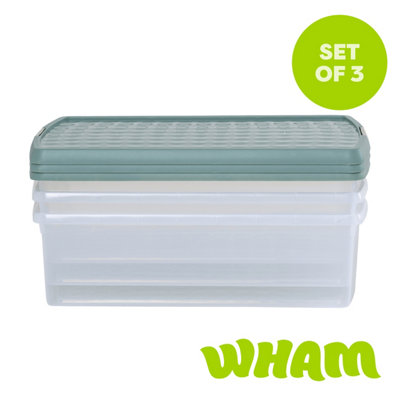 Wham Clip 3X 30L Rectangular Plastic Storage Boxes With Clip Lock Lids. Ideal For HomeOfficeToys & MoreClear/green Milieu from B&Q