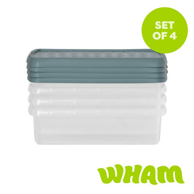 Wham Clip 4 X 7L Rectangular Plastic Storage Boxes With Clip Lock Lids. Ideal For HomeOfficeToys & MoreClear/green Milieu from B&Q