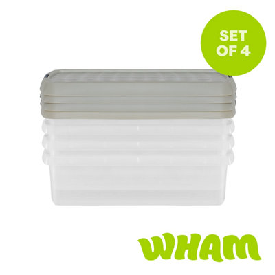 Wham Clip 4 X 7L Rectangular Plastic Storage Boxes With Clip Lock Lids. Ideal For HomeOfficeToys & MoreClear/stone from B&Q