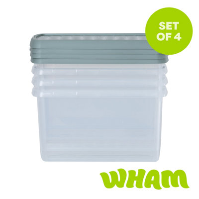 Wham Clip 4x 7L Rectangular Plastic Storage Boxes with Secure Clip Lock Lids. L:39 x W:24 x H:10.5cm Clear/Green Milieu/Stone - Image 4