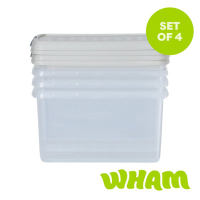 Wham Clip 4X 14L Rectangular Plastic Storage Boxes With Clip Lock Lids. Ideal For HomeOfficeToys & MoreClear/stone from B&Q