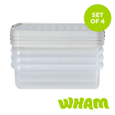Wham Clip 4X 8.5L Rectangular Plastic Storage Boxes With Clip Lock Lids. Ideal For HomeOfficeToys & MoreClear/stone from B&Q