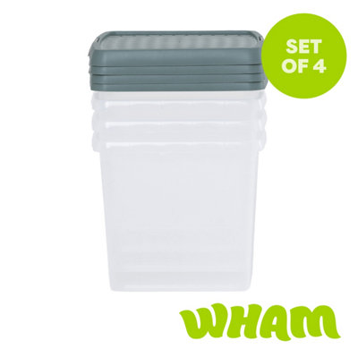 Wham Clip 4X 14L Square Plastic Storage Boxes With Clip Lock Lids. Ideal For HomeOfficeToys & MoreClear/green Milieu from B&Q