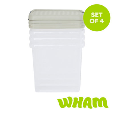 Wham Clip 4X 14L Square Plastic Storage Boxes With Clip Lock Lids. Ideal For HomeOfficeToys & MoreClear/stone from B&Q