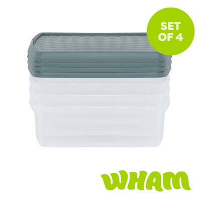 Wham Clip 4X 13.2L Square Plastic Storage Boxes With Clip Lock Lids. Ideal For HomeOfficeToys & MoreClear/green Milieu from B&Q