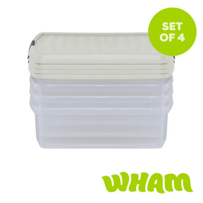 B&Q -  Clip 4X 13.2L Square Plastic Storage Boxes With Clip Lock Lids. Ideal For HomeOfficeToys & MoreClear/stone - Image 3