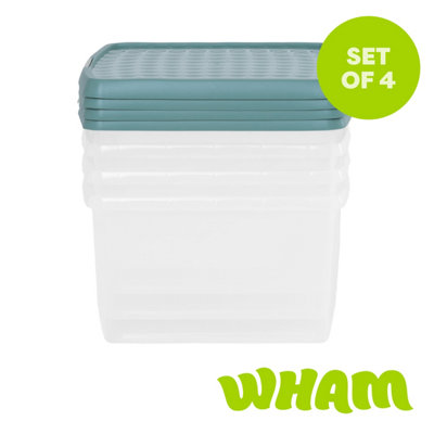 Wham Clip 4X 25.5L Square Plastic Storage Boxes With Clip Lock Lids. Ideal For HomeOfficeToys & MoreClear/green Milieu from B&Q