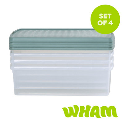 Wham Clip 4X 30L Rectangular Plastic Storage Boxes With Clip Lock Lids. Ideal For HomeOfficeToys & MoreClear/green Milieu from B&Q