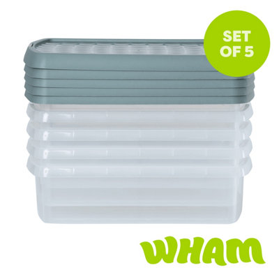 Wham Clip 5X 8.5L Rectangular Plastic Storage Boxes With Clip Lock Lids. Ideal For HomeOfficeToys & MoreClear/green Milieu from B&Q