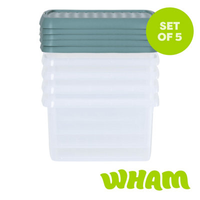 Wham Clip 5X 9L Square Plastic Storage Boxes With Clip Lock Lids. Ideal For HomeOfficeToys & MoreClear/green Milieu from B&Q