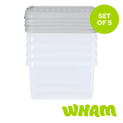 B&Q -  Clip 5X 9L Square Plastic Storage Boxes With Clip Lock Lids. Ideal For HomeOfficeToys & MoreClear/stone - Image 4