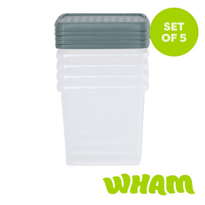 Wham Clip 5X 14L Square Plastic Storage Boxes With Clip Lock Lids. Ideal For HomeOfficeToys & MoreClear/green Milieu from B&Q