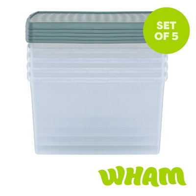 Wham Clip 5X 62L Rectangular Plastic Storage Boxes With Clip Lock Lids. Ideal For HomeOfficeToys & MoreClear/green Milieu from B&Q