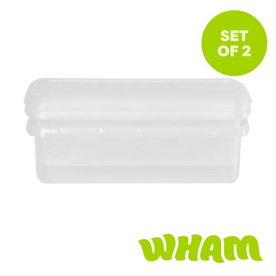 Wham Clip 2 X 7L Rectangular Plastic Storage Boxes With Clip Lock Lids. Ideal For Home, Office, Toys & More - Clear/Clear