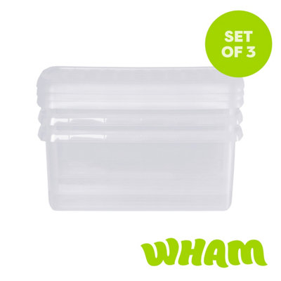 Wham Clip 3X 10.5L Rectangular Plastic Storage Boxes With Clip Lock Lids. Ideal For HomeOfficeToys & MoreClear/clear from B&Q
