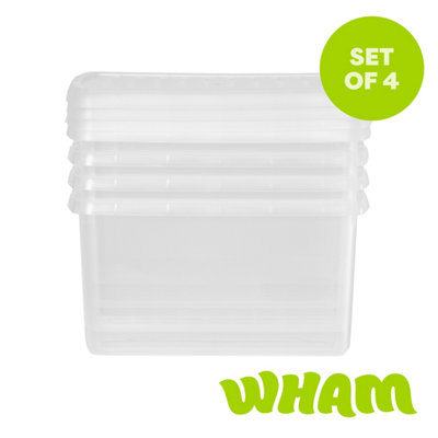 Wham Clip 4X 14L Rectangular Plastic Storage Boxes With Clip Lock Lids. Ideal For HomeOfficeToys & MoreClear/clear from B&Q