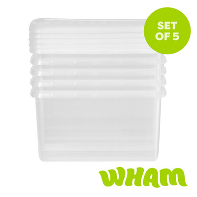 Wham Clip 5X 14L Rectangular Plastic Storage Boxes With Clip Lock Lids. Ideal For HomeOfficeToys & MoreClear/clear from B&Q