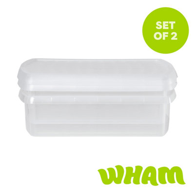 Wham Clip 2X Rectangular Plastic Storage Boxes With Clip Lock Lids. Ideal For Home, Office, Toys & More - Clear/Clear 8.5L