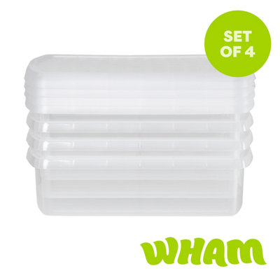 Wham Clip 4 x 8.5L Rectangular Stackable Plastic Storage Boxes with Lids | Ideal for Home, Office, Toys & More | Storage Containers with Clip Locks | Made in UK - Clear/Clear - Image 3