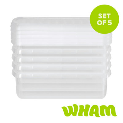 Wham Clip 5X 8.5L Rectangular Plastic Storage Boxes With Clip Lock Lids. Ideal For HomeOfficeToys & MoreClear/clear from B&Q