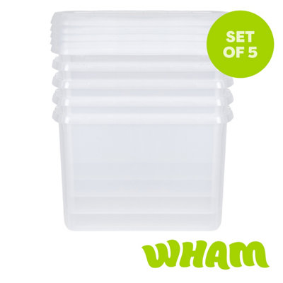 Wham Clip 5X 21.5L Rectangular Plastic Storage Boxes With Clip Lock Lids. Ideal For HomeOfficeToys & MoreClear/clear from B&Q