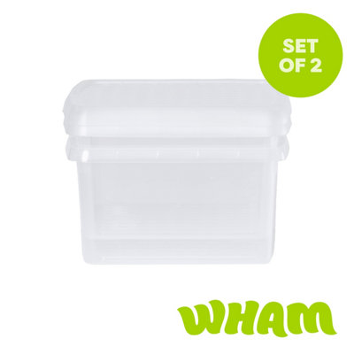 Wham Clip 2X Square Plastic Storage Boxes With Clip Lock Lids. Ideal For Home, Office, Toys & More - Clear/Clear 9L