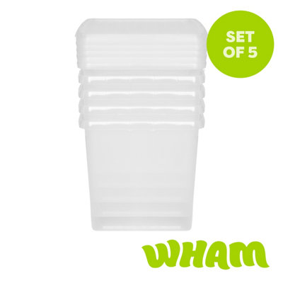Wham Clip 5X 14L Square Plastic Storage Boxes With Clip Lock Lids. Ideal For HomeOfficeToys & MoreClear/clear from B&Q