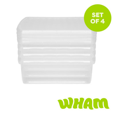 Wham Clip 4 x 13.2L Square Stackable Plastic Storage Boxes with Lids | Ideal for Home, Office, Toys & More | Storage Containers with Clip Locks | Made in UK - Clear/Clear - Image 5