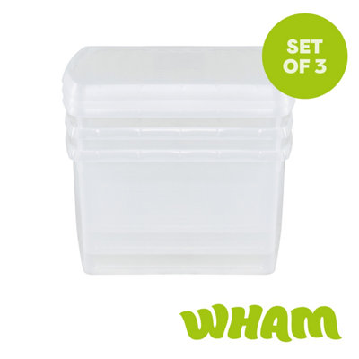 Wham Clip 3X 25.5L Square Plastic Storage Boxes With Clip Lock Lids. Ideal For HomeOfficeToys & MoreClear/clear from B&Q