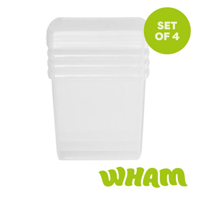 Wham Clip 4X 37L Square Plastic Storage Boxes With Clip Lock Lids. Ideal For HomeOfficeToys & MoreClear/clear from B&Q