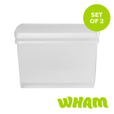 Wham Clip 2X 62L Rectangular Plastic Storage Boxes With Clip Lock Lids. Ideal For Home, Office, Toys & More - Clear/Clear