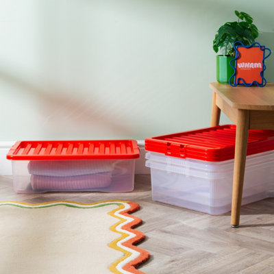 Wham Crystal 32L Box & Stronger Lid Pk4 Clear/red from B&Q