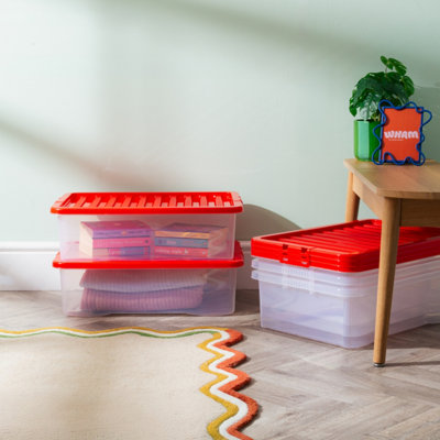 Wham Crystal 32L Box & Stronger Lid Pk5 Clear/red from B&Q
