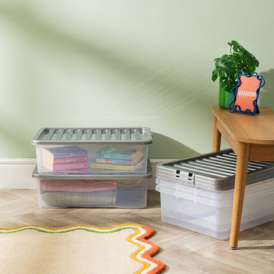 Wham Crystal 32L Box & Stronger Lid Pk5 Clear/silver from B&Q
