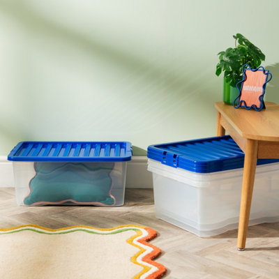Wham Crystal 45L Box & Stronger Lid Pk4 Clear/blue from B&Q