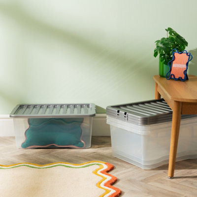 Wham Crystal 45L Box & Stronger Lid Pk4 Clear/silver from B&Q